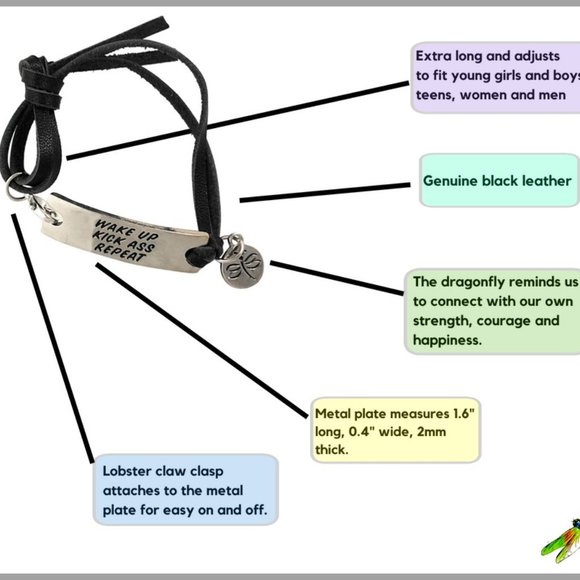 Leather Bracelet Wake Up Kick Ass Repeat Inspirational Saying - Picture 3 of 5